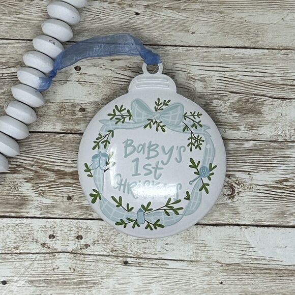 Baby's 1st Christmas Blue White Metal Christmas Ornament - Picture 2 of 3